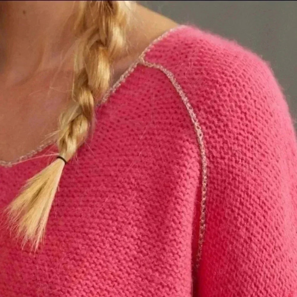Anthropologie Pink Gold trim wool blend sweater.  Size xsmall - Picture 3 of 11